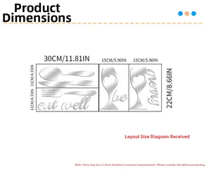 Size chart showing 30x22cm dimensions for acrylic mirror cutlery and wine glass wall stickers