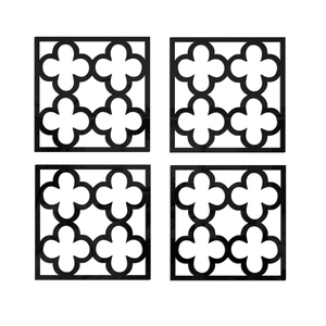 Set of 4 black hollow acrylic mirror wall stickers with geometric floral patterns