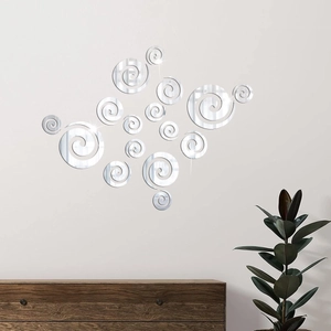 Détail des stickers muraux miroirs 3D en acrylique avec design de cercles en spirale