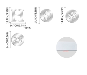 Detailed size specifications for 1mm mirror snowflake wall stickers featuring the letter H