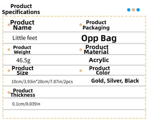 Detailed specification of acrylic little feet mirror stickers showing dimensions and colors