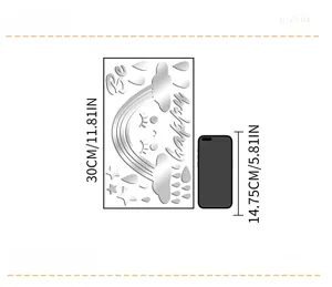 Acrylic cloud and rainbow wall sticker set dimensions compared to a smartphone