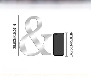 Mirror acrylic 3D wall sticker ampersand symbol shown with 25.6cm height measurement