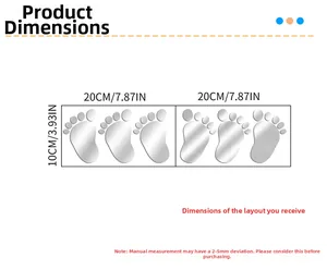 Detailed dimension chart showing footprint mirror wall sticker measuring 20cm by 10cm