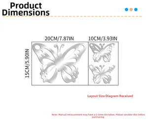 Size chart for 3D hollow butterfly wall stickers showing 30x15cm dimensions and scale