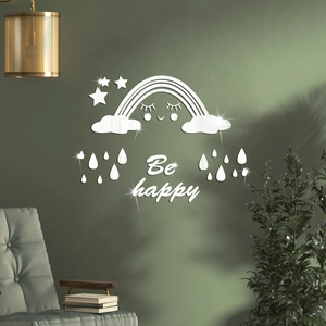 Cloud Rainbow Acrylic Mirror Wall Stickers 3D DIY Removable Cartoon Star Raindrop Be Happy Art Decals For Kids Room Bedroom