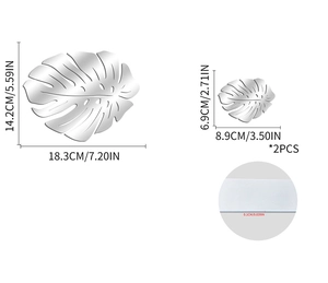 Detailed size specifications for monstera leaf acrylic mirror wall stickers with thickness