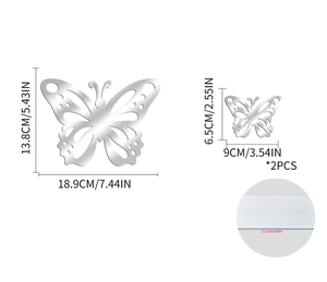 Detail view of 3D hollow butterfly mirror wall stickers with specific size dimensions