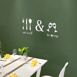 Modern mirror acrylic wall stickers with silverware symbols and eat well lettering