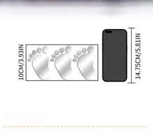 Detailed size comparison of 10cm acrylic mirror footprint wall stickers with a smartphone