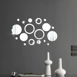 Modern 3D acrylic mirror wall stickers with circles and rings for living room decor