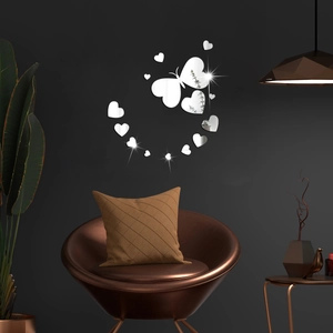 Modern silver acrylic mirror wall stickers with butterfly and hearts for home decoration