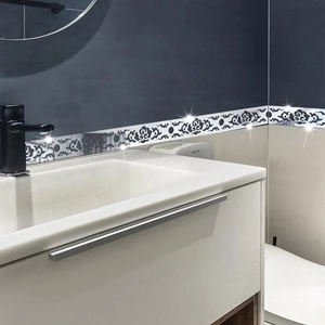 Auspicious Cloud Acrylic Mirror Wall Stickers Hollow Border Line Decor Waterproof Mirror Tiles For Home Bathroom Living Room