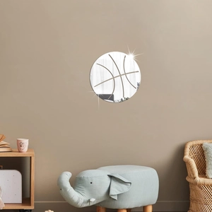 Round acrylic basketball mirror wall sticker for bedroom decor with high reflection finish
