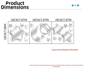 Detailed dimension chart for star and moon mirror acrylic wall stickers in centimeters