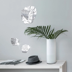 Macro detail of leaf-shaped acrylic mirror wall stickers with high reflective finish