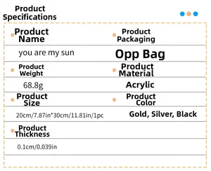 Detailed spec sheet for 20x30cm mirror acrylic wall decal showing weight and material