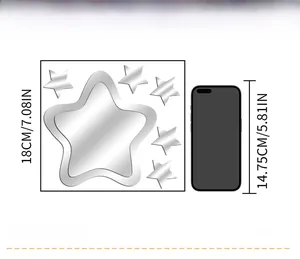 Detailed size comparison of acrylic mirror star wall stickers with dimensions in inches