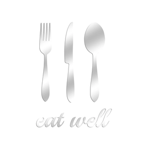 Modern acrylic mirror silver cutlery wall decal featuring eat well artistic design