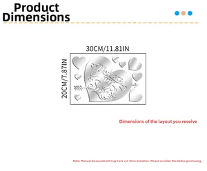 Size chart showing dimensions 30x20cm for heart acrylic mirror wall stickers