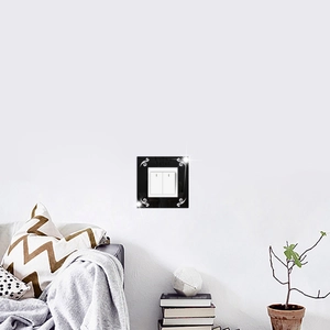 Modern black double switch frame sticker with silver floral patterns for wall decor