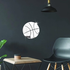 Modern acrylic basketball mirror wall sticker on dark gray wall in living room