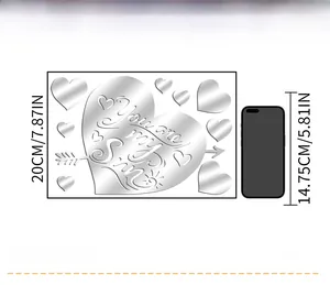 Size comparison of heart mirror wall sticker with You Are My Sun text and dimensions
