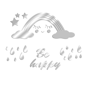 Mirror acrylic wall stickers set featuring rainbow, clouds, stars and Be Happy text