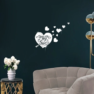 Mirror heart wall stickers with You are my Sun lettering and small solid hearts