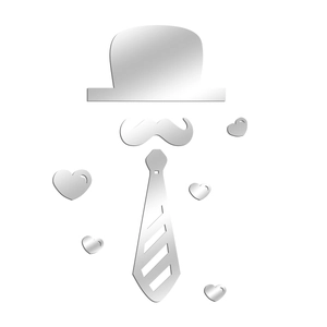 Details des silbernen Acryl-Wandsticker-Sets mit Hut, Schnurrbart und Krawattenformen