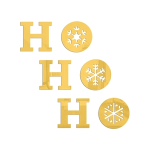 Detail view of gold HO HO HO mirror wall stickers featuring intricate snowflake patterns
