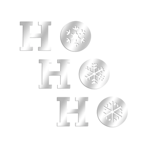Close-up of silver HO HO HO Christmas mirror wall stickers with snowflake hollow patterns