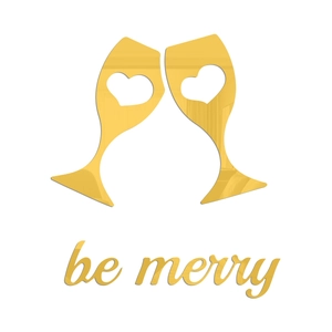 Detail of mirror gold 'be merry' acrylic wall stickers with heart champagne glasses