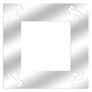Detailed view of silver mirror acrylic wall switch sticker with elegant corner carvings