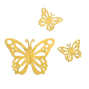 Close-up of golden mirror acrylic hollow butterfly wall stickers with detailed textures