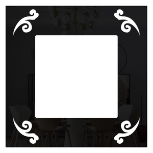 Modern black acrylic mirror light switch surround with white cloud pattern frame
