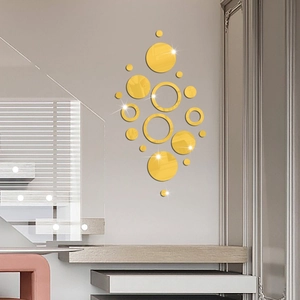 Modern gold acrylic mirror circle wall stickers set for living room background decor