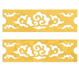 Close-up of two-piece yellow mirror acrylic wall stickers with hollow auspicious cloud patterns