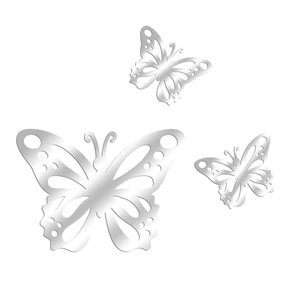 Detailed view of silver 3D hollow butterfly wall stickers with reflective mirror finish