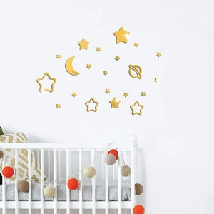 Golden mirror acrylic star and moon wall stickers for nursery and bedroom decoration