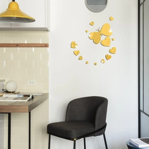 Golden acrylic mirror wall stickers with butterfly and heart shapes for room decoration