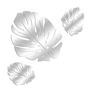 Three-piece silver mirror acrylic monstera leaf wall stickers with hollowed out detail