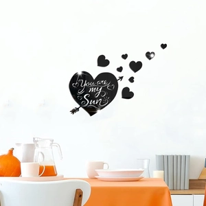 Black acrylic heart mirror wall stickers with You are my Sun text for home decor