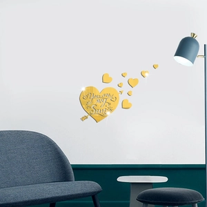 Golden mirror acrylic heart wall decal with You are my Sun text and small stickers