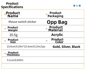 Detailed specifications of 1mm thick acrylic mouse switch sticker with dimensions and colors