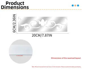 Detailed dimension guide for 1mm mirror acrylic wall sticker showing 20x6cm size