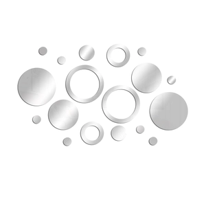 Detail of silver 3D acrylic mirror wall stickers with multiple circles and hollow rings