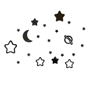 Black acrylic moon and stars mirror wall stickers for kids bedroom decor