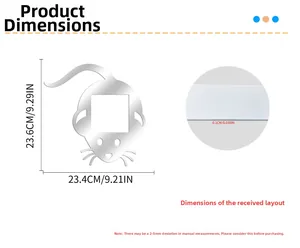 Detailed size specifications for mouse mirror wall sticker showing height and thickness