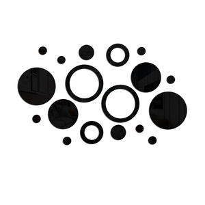 Black acrylic 3D mirror wall stickers with circular pattern for living room decor